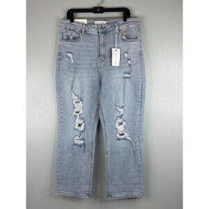 Risen Women 1XL Jeans Boyfriend Fit Straight Leg Distressed Light Wash NWT